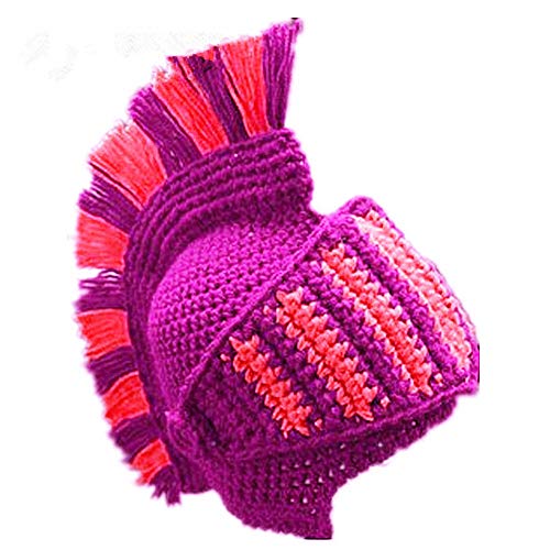 YEKEYI Lustige Ritter Helm Beanie mit Bartmütze Handgemachte Gestrickte Winter Dicke Kappe Octopus Hut Halloween Cosplay Skimaske, violett, Einheitsgröße von YEKEYI