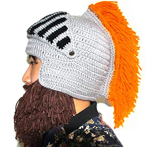 Perücke Bart Hüte Cosplay Roman Knight Strickhelm Winter Sport Wärmer Cap Ski Lustige Maske Beanie (Orange) von YEKEYI