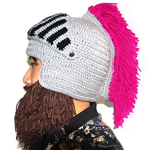 Perücke Bart Hüte Cosplay Roman Knight Strickhelm Winter Sport Wärmer Cap Ski Lustige Maske Beanie (Rose) von YEKEYI