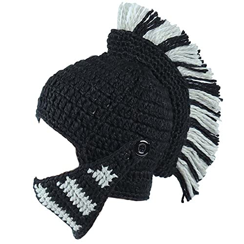 YEKEYI Perücke Bart Hüte Barbarian Knit Beard Hat Wig Beanie Hat Funny Roman Cosplay Ritter Helm Strickmütze Bart Gesichtsmaske, Schwarz Kein Bart, 7.125 von YEKEYI