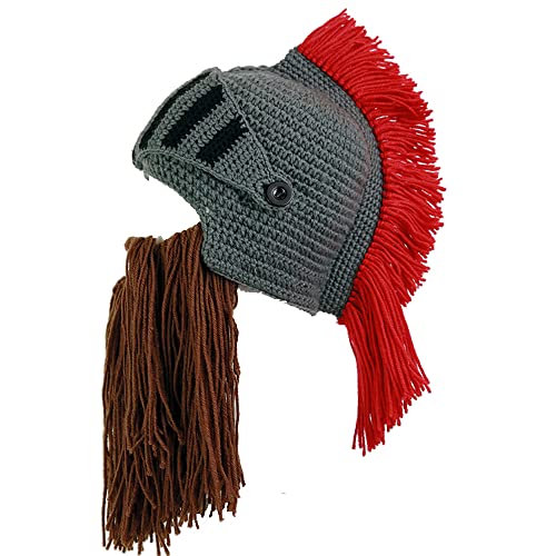 YEKEYI Perücke Bartmützen Barbarian Strick Bartmütze Perücke Beanie Hut Lustig Roman Cosplay Ritter Helm Strickmütze Bart Gesichtsmaske, Coffee Beard, 7 1/8 von YEKEYI