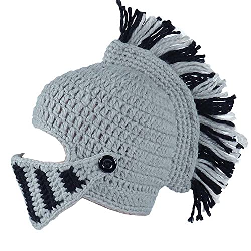 YEKEYI Perücke Bart Hüte Barbarian Knit Beard Hat Wig Beanie Hat Funny Roman Cosplay Ritter Helm Strickmütze Bart Gesichtsmaske, grau Kein Bart, 7 1/8 von YEKEYI