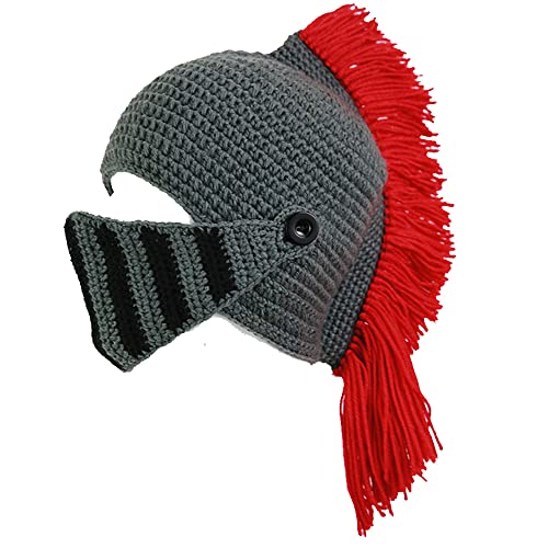 YEKEYI Perücke Bartmützen Barbarian Knit Bartmütze Perücke Beanie Hut Lustige Römische Cosplay Ritter Helm Strickmütze Bart Gesichtsmaske, Red No Beard, 7 1/8, 58 von YEKEYI