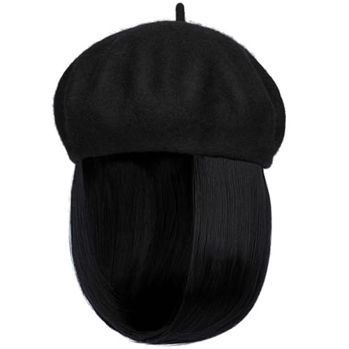 YEKEYI Perücke Hut Wolle Barette Extensions dehnbar Feste Mütze mit Haar gerade Bob synthetische Haarteil beigefügt von YEKEYI