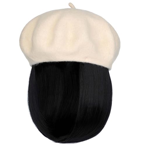 YEKEYI Perücke Hut Wolle Barette Extensions dehnbar feste Mütze mit Haar gerade Bob synthetische Haarteil beigefügt von YEKEYI