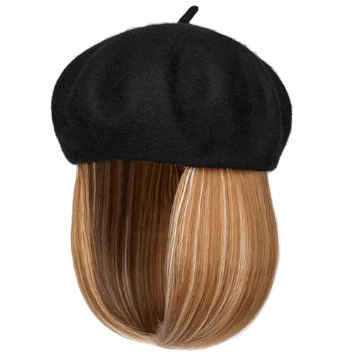 YEKEYI Perücke Hut Wolle Barette Extensions dehnbar feste Mütze mit Haar gerade Bob synthetische Haarteil beigefügt von YEKEYI