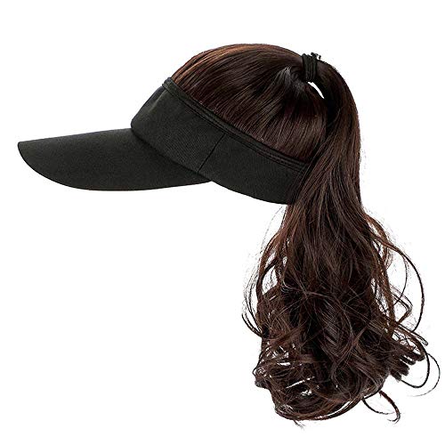YEKEYI Perücke Hut mit Haar Pferdeschwanz Perücke Baseball Cap mit Haar Braun Schwarz Gewellt Frauen Perücke Hüte Outdoor Hut Gr. Einheitsgröße, Schwarz - Black Coffee von YEKEYI