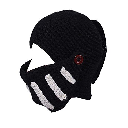 YEKEYI Römischer Ritter Helm Visier Bart Mütze Knit Beanie Mütze Windmaske Cosplay Hut Gr. Einheitsgröße, Schwarz von YEKEYI