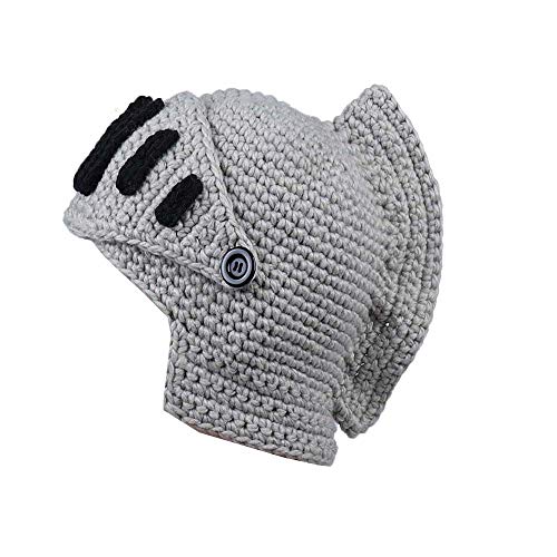 YEKEYI Roman Knight Helm Visier Bartmütze Strick Beanie Mütze Mütze Windmaske Cosplay Hut, hellgrau, Einheitsgröße von YEKEYI