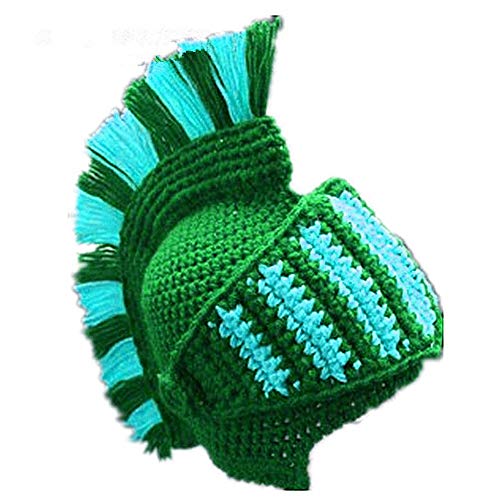 YEKEYI Strickmütze für Erwachsene mit Kunsthaarperücke Wikinger Strickwolle Lustig, Römischer Ritterhut grün, Einheitsgröße von YEKEYI