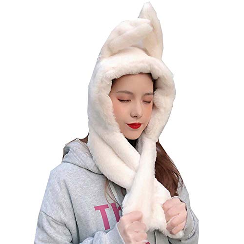 YEKEYI Warme Winter Beanie Pop Up Ohren Plüsch Hut Ohr Bewegen Springen Kaninchen Hut Bunny Cap für Frauen Mädchen, weiß, One size von YEKEYI