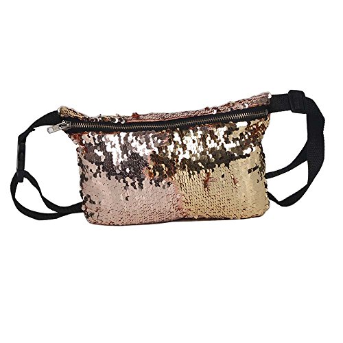YEKEYI Wendbare Meerjungfrau glitzernde Pailletten Glitzer Gürtel Hüfttasche Handtasche Geldbörse Etui Kosmetik Make-up Tasche Taille, Gold, Einheitsgröße, Reisen, fein von YEKEYI