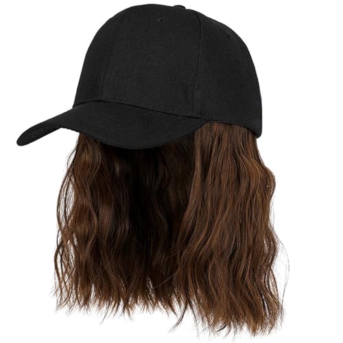 YEKEYI Women's Short Bob Perücken Baseballkappe mit Haar Mädchen natürliche Perücke Hüte lockiges Haar von YEKEYI