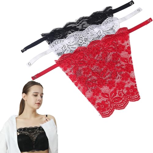 YEKEYI 3-teiliges Damen-BH-Overlay-Overlay-Oberteil mit Spitzen-Clip, Rot Weiß Schwarz, Einheitsgröße von YEKEYI