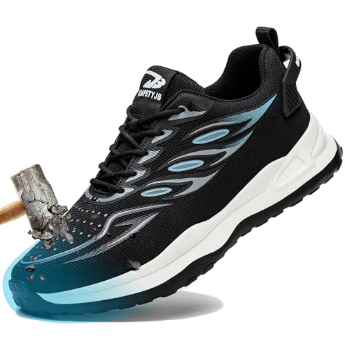 YEKOYIOO Sicherheitsschuhe Arbeitsschuhe Herren Damen Leicht Stahlkappenschuhe Arbeitssicherheitsschuhe Atmungsaktiv rutschfest Sportlich Sneaker Blau 45 EU von YEKOYIOO