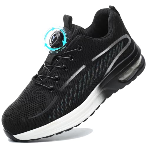 YEKOYIOO Arbeitsschuhe Sicherheitsschuhe Herren Damen Leicht Stahlkappenschuhe Sportliche Atmungsaktiv Drehverschluss Arbeitsschutzschuhe Safety Shoes Tarnfarbe 42 EU von YEKOYIOO