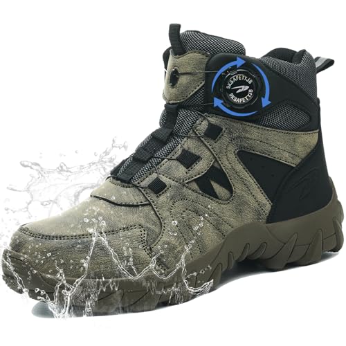 YEKOYIOO Sicherheitsschuhe Arbeitsschuhe Herren Damen Leicht Wasserdicht Hoch Sicherheitsstiefel Stahlkappenschuhe rutschfest Grün 44 EU von YEKOYIOO