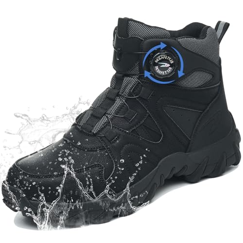 YEKOYIOO Sicherheitsschuhe Arbeitsschuhe Herren Damen Leicht Wasserdicht Hoch Sicherheitsstiefel Stahlkappenschuhe rutschfest Schwarz 39 EU von YEKOYIOO
