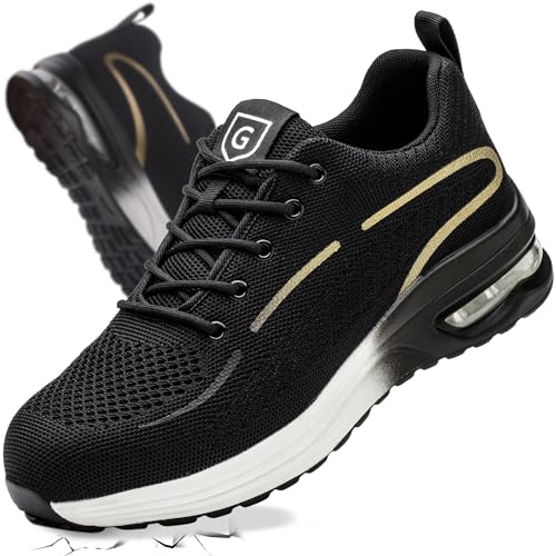 YEKOYIOO Sicherheitsschuhe Herren mit Stahlkappe Arbeitsschuhe Herren Damen Schutzschuhe Damen rutschfest Stahlkappenschuhe Leichte Atmungsaktiv Sportlich Gold 41 EU von YEKOYIOO