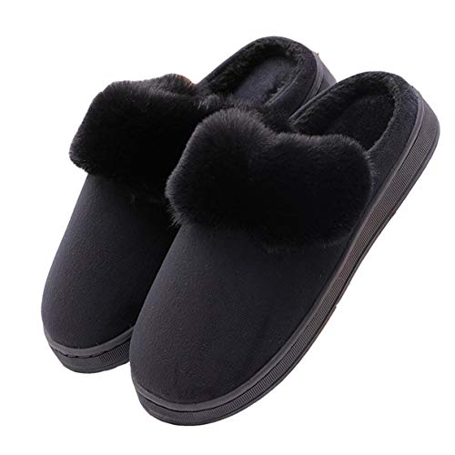 YELAN Damen Herren Winter Plüsch Hase Tier Hausschuhe interessant Karikatur Heim Hausschuhe Warm Memory Schaum weich Komfortabel geschlossen Hausschuhe (Bright Black, Numeric_41) von YELAN