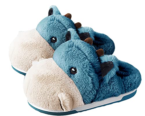 YELAN Lustige Tier hausschuhe Damen Winter Heim Hausschuhe Nilpferd hausschuhe Warme Plüsch hausschuhe Herren Bequeme Cartoon Schuhe Memory Schaum Erwachsene (39/40, Blue slipper, numeric_39) von YELAN