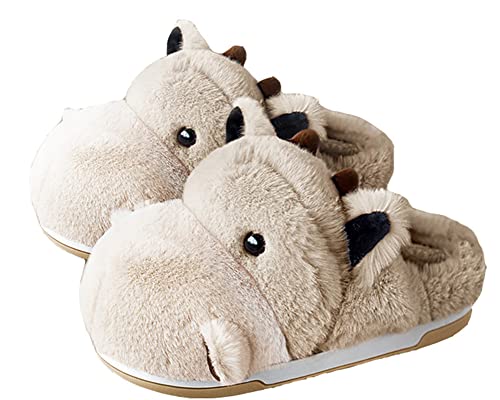 YELAN Lustige Tier hausschuhe Damen Winter Heim Hausschuhe Nilpferd hausschuhe Warme Plüsch hausschuhe Herren Bequeme Cartoon Schuhe Memory Schaum Erwachsene (39/40, Brown slipper, numeric_39) von YELAN