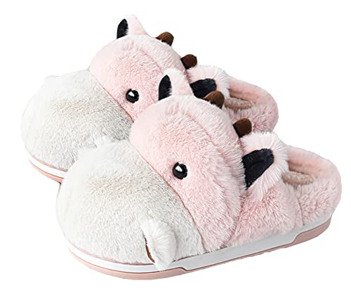 YELAN Lustige Tier hausschuhe Damen Winter Heim Hausschuhe Nilpferd hausschuhe Warme Plüsch hausschuhe Herren Bequeme Cartoon Schuhe Memory Schaum Erwachsene (39/40, Pink slipper, numeric_39) von YELAN