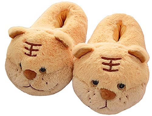 YELAN Schwein Tiger Hausschuhe Lustige Tier hausschuhe Damen Winter Heim Hausschuhe Hausschuhe Herren Plüsch warme Hausschuhe komfortabel Cartoon Erwachsene Baumwoll schuhe (35/43, Brown, numeric_35) von YELAN