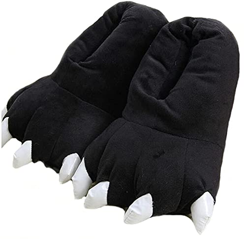 YELAN Unisex Soft Plüsch Haus Hausschuhe Tier Kostüm Pfote Claw Schuhe Lustige Hausschuhe Warme Hausschuhe (35/39, Black, numeric_35) von YELAN