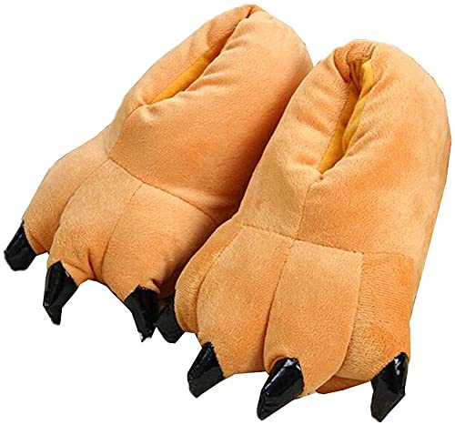 YELAN Unisex Soft Plüsch Haus Hausschuhe Tier Kostüm Pfote Claw Schuhe Lustige Hausschuhe Warme Hausschuhe (35/39, Brown, numeric_35) von YELAN