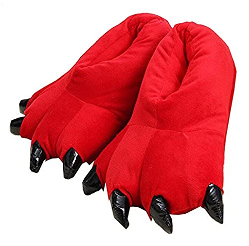 YELAN Unisex Soft Plüsch Haus Hausschuhe Tier Kostüm Pfote Claw Schuhe Lustige Hausschuhe Warme Hausschuhe (35/39, Red, numeric_35) von YELAN