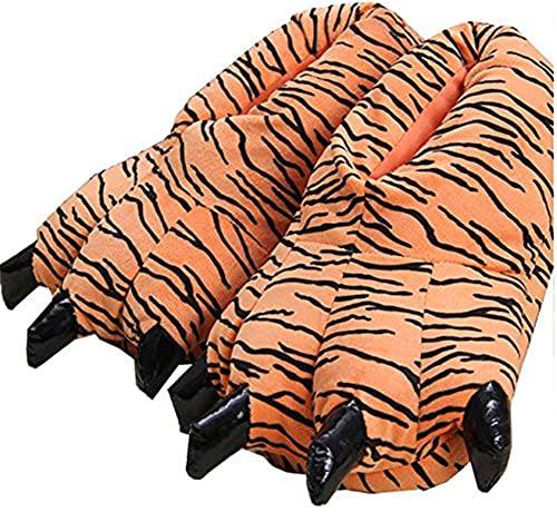 YELAN Unisex Soft Plüsch Haus Hausschuhe Tier Kostüm Pfote Claw Schuhe Lustige Hausschuhe Warme Hausschuhe (35/39, Tiger, numeric_35) von YELAN