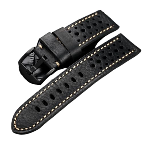 YELEMEABHB Handgemachtes Atmungsaktives Perforiertes Lederarmband 20 22 24 26MM Schwarz Braun Weiches Herrenarmband, Retro-kompatibel For PAM111 441 Uhrenarmband Uhrenarmband(B Brack Buckle,20MM) von YELEMEABHB