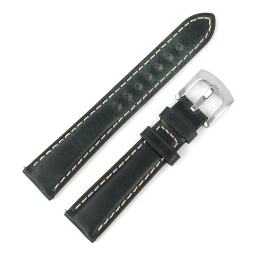 YELEMEABHB Vintage Echtleder Uhrenarmbänder Herren Damen Armband 18 19 20 21 22mm Handgefertigtes Uhrenarmband for Edelstahlschnalle Uhrenarmband(Green,22MM_M-120 80MM) von YELEMEABHB