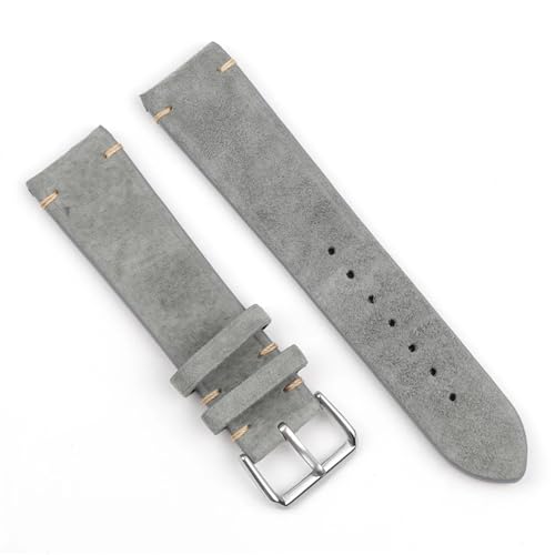 YELEMEABHB Vintage-Wildlederarmband 18 mm 20 mm 22 mm 24 mm handgefertigtes Näharmband for Herren- und Damenuhrenersatz Uhrenarmband(Gray no wire,20mm) von YELEMEABHB