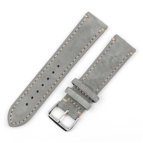 YELEMEABHB Vintage-Wildlederarmband 18 mm 20 mm 22 mm 24 mm handgefertigtes Näharmband for Herren- und Damenuhrenersatz Uhrenarmband(Gray with wire,20mm) von YELEMEABHB
