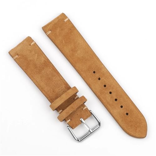 YELEMEABHB Vintage-Wildlederarmband 18 mm 20 mm 22 mm 24 mm handgefertigtes Näharmband for Herren- und Damenuhrenersatz Uhrenarmband(Tan no wire,22mm) von YELEMEABHB