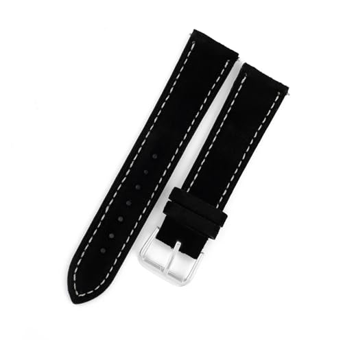 YELEMEABHB Wildleder-Armband 16 mm 17 mm 18 mm 19 mm 20 mm 22 mm Handgefertigtes Näh-Schnellverschluss-Uhrenarmband for Uhrenzubehör Uhrenarmband(B-white line,21mm) von YELEMEABHB