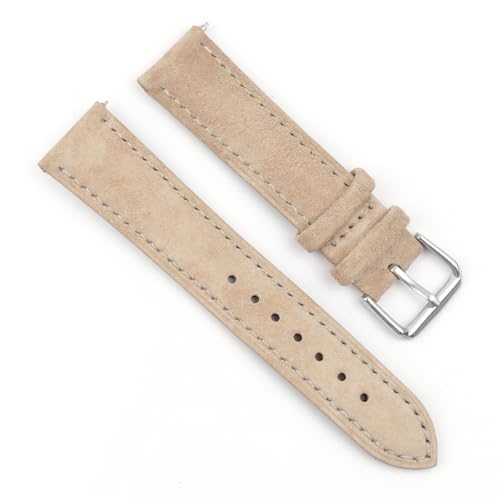 YELEMEABHB Wildleder-Armband 16 mm 17 mm 18 mm 19 mm 20 mm 22 mm Handgefertigtes Näh-Schnellverschluss-Uhrenarmband for Uhrenzubehör Uhrenarmband(Beige,24mm) von YELEMEABHB