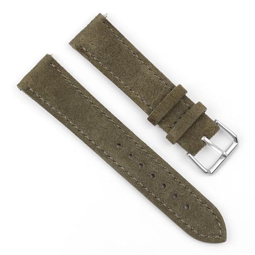 YELEMEABHB Wildleder-Armband 16 mm 17 mm 18 mm 19 mm 20 mm 22 mm Handgefertigtes Näh-Schnellverschluss-Uhrenarmband for Uhrenzubehör Uhrenarmband(Green,17mm) von YELEMEABHB