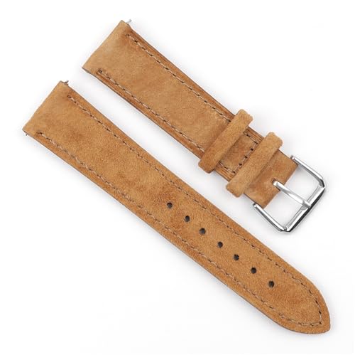 YELEMEABHB Wildleder-Armband 16 mm 17 mm 18 mm 19 mm 20 mm 22 mm Handgefertigtes Näh-Schnellverschluss-Uhrenarmband for Uhrenzubehör Uhrenarmband(Tan,21mm) von YELEMEABHB
