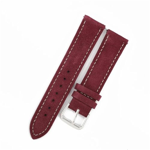 YELEMEABHB Wildleder-Armband 16 mm 17 mm 18 mm 19 mm 20 mm 22 mm Handgefertigtes Näh-Schnellverschluss-Uhrenarmband for Uhrenzubehör Uhrenarmband(Wine red,17mm) von YELEMEABHB
