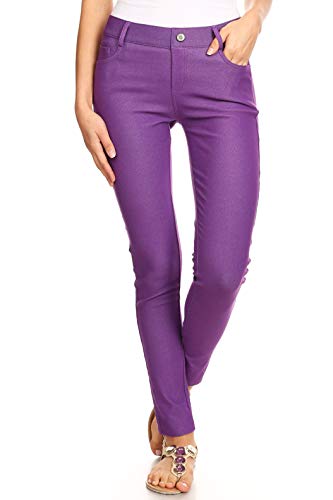 YELETE Damen Jegging-Strumpfhose mit fünf Taschen, Stretch - Violett - Klein von YELETE