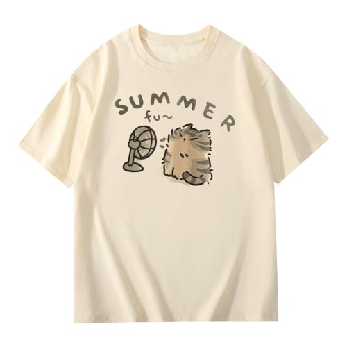 Graphic Tees Y2k Sommer Tops 2024 Grunge Basic Tees für Frauen Y2k Shirt Streetwear Kurzarm Shirts, Beige, Mittel von YELLOOP