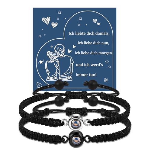 YELUWA 2 Pcs Paare Armbänder, Ich Liebe Dich 100 Sprachen Armbänder, Paare Armbänder Fernbeziehung Ihr Armband Valentinstag Süßesten Paare Geschenke Für Ihn Ihr Freund Freundin Frauen Männer Schwarz von YELUWA