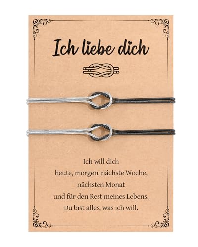 YELUWA 2 Pcs Partner Armbänder, Partner Geschenke Paar Geschenke Pärchen Armband Paare Valentinstag Jahrestag Weihnachtstag für Ihn Sie Mann Frau Freunde Ehemänner Ehefrauen Freundinnen Schwarz Silber von YELUWA