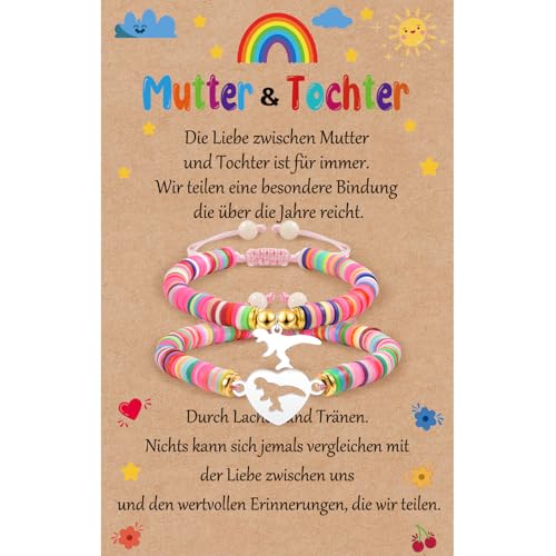 YELUWA 2PCS Zurück Zu Schule Geschenke Mutter Tochter Armband Mama Und Ich Armband Ersten Tag Der Schule Vorschule Kindergarten Passend Wunsch Dinosaurier Armbänder Set Für Mutter Tochter Mädchen Rosa von YELUWA