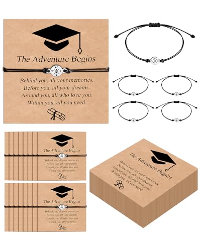 YELUWA 30 Pcs Abschluss Geschenk für Ihn/Sie, 2025 College Master Doktor Hochschulabschluss Armband Das Abenteuer Beginnt Kompass Armband für Klassenkameraden Freund Sohn Tochter Mädchen von YELUWA
