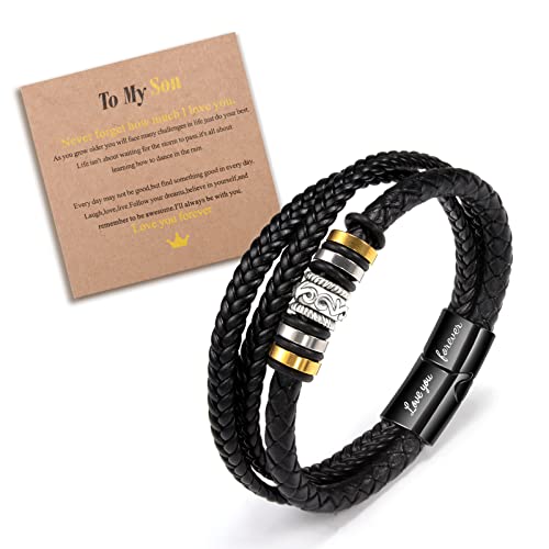 YELUWA Edelstahl Geflochtenes Lederarmband Geschenke Für Männer Jungen, An Meinen Sohn Armband, Armband Herren Sohn Geschenke Für Sohn Geburtstag Abschluss Geschenke Für Ihn Männer Von Mutter Vater von YELUWA