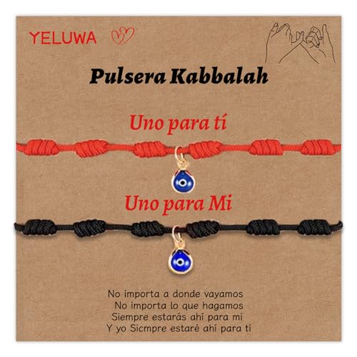 YELUWA Böses Auge Verstellbares Armband Ojo Türkisch 7 Knoten Schwarz Kabbalah Amulett Nazar Armbänder für Familie Frauen Männer Mädchen Teenager von YELUWA